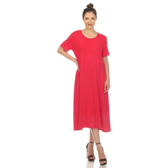 Women's Short Sleeve Midi Dress - Picture 1 of 5